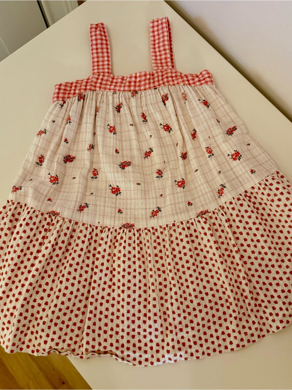 Zara Girls' Pink & Red Floral Tiered Sundress